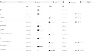 Bookings tab tracking reservations and tickets